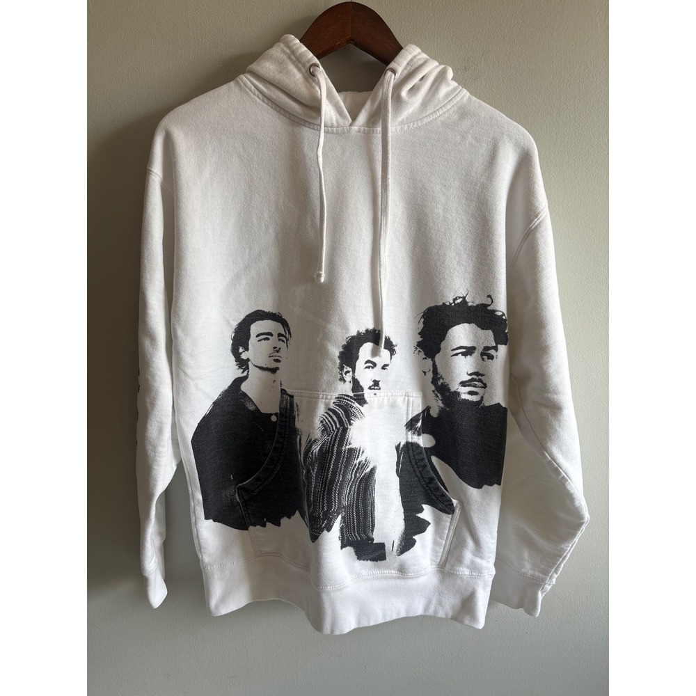 Jonas Brothers White Graphic Zip Up Hoodie Medium Y2K Pop Band Merch